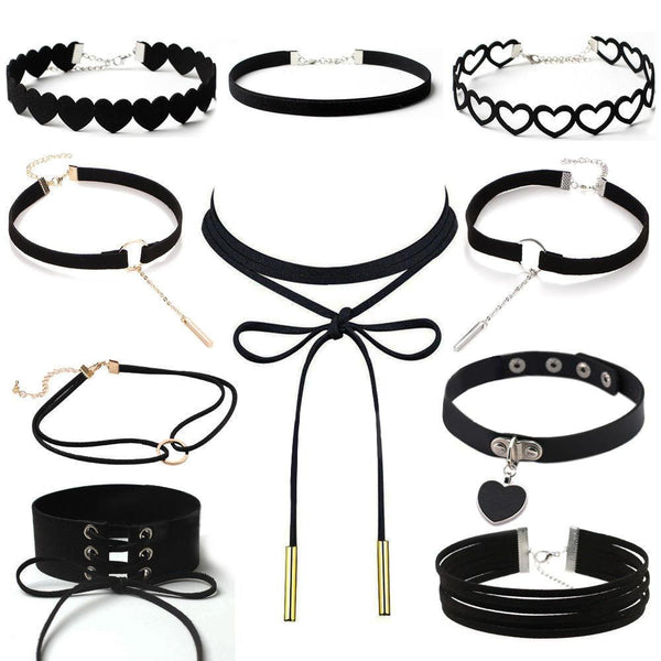 10Pieces Choker Necklace Set Stretch Velvet Classic Gothic Tattoo Lace Choker