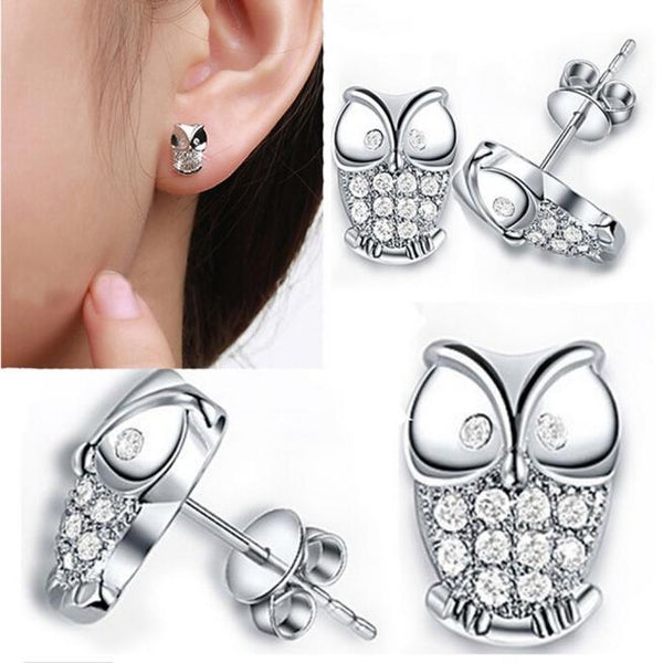 1Pair Fashion Women Shinny Crystal Animal Owl Ear Stud Earrings