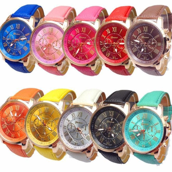 10pc Geneva Women'solesale Roman Numerals Faux Leather Analog Quartz Watch