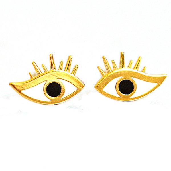 1 Pair New Fashion Simple Eye With EyelashHead Alloy Women Stud Earrings GD