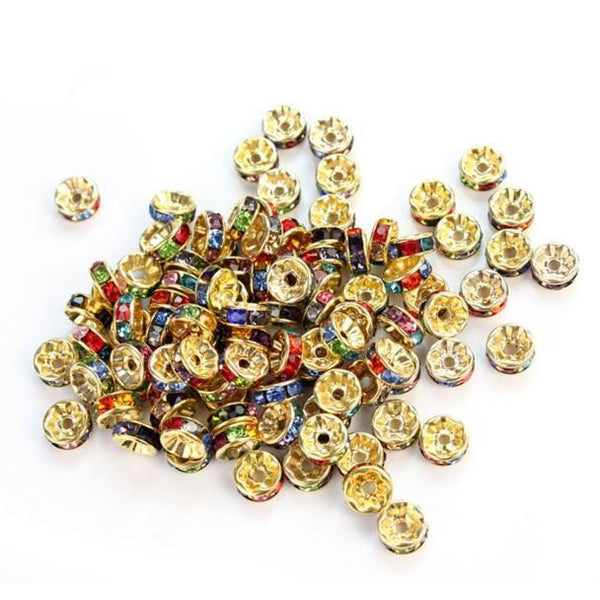 100 Pcs Rhinestone Crystal Spacer Bead 8mm Multicolor