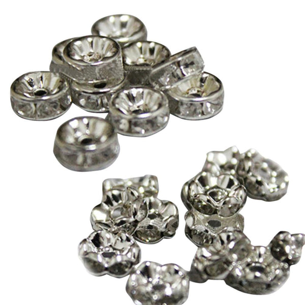 100PCS Silver Austira Clear Crystal Rhinestone Rondelle Spacer Beads DIY 8mm