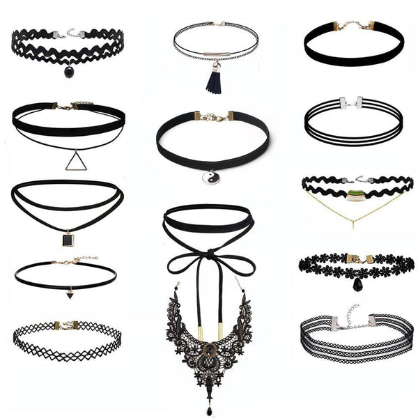 14 Pieces Choker Necklace Set Stretch Velvet Classic Gothic Tattoo Lace Choker