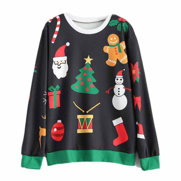 Womens Christmas Long Sleeve Sweatshirt Hooded Pullover Tops Blouse