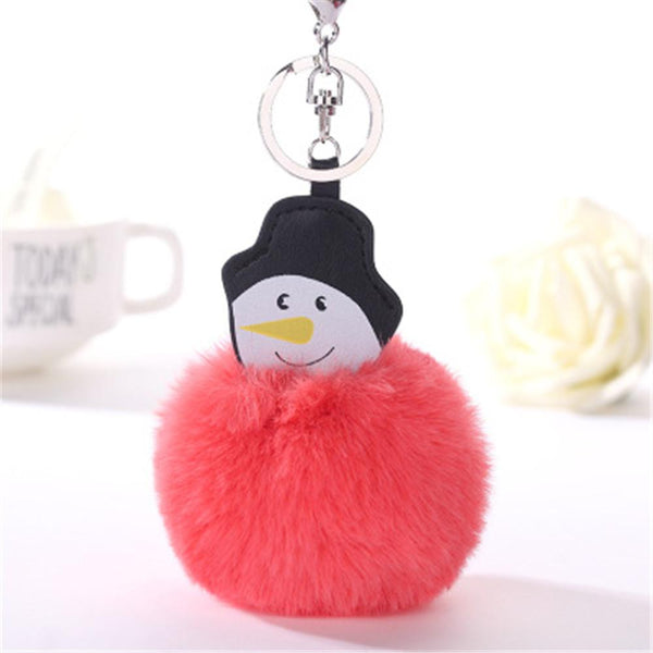 15CM Christmas Snowman Keychain Pendant Women Key Ring Holder Pompoms Key Chains