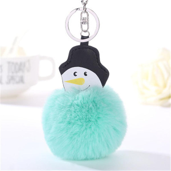 15CM Christmas Snowman Keychain Pendant Women Key Ring Holder Pompoms Key Chains