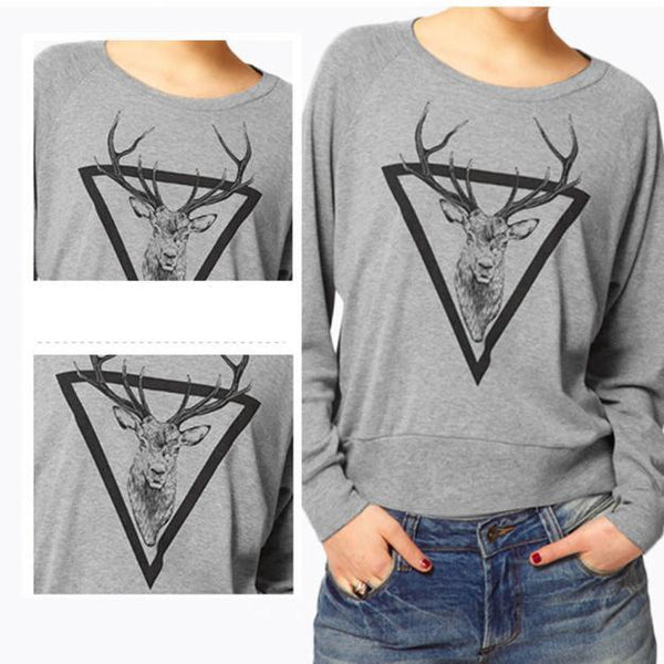 Fashion Women elk Printed Loose Blouse Long Sleeve Shirt T-shirt Blouse Top